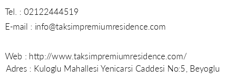Taksim Premium Residence telefon numaralar, faks, e-mail, posta adresi ve iletiim bilgileri